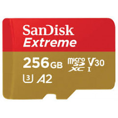 SanDisk Extreme - Flash memory card (microSDXC to SD adapter included) - 256 GB - A2 / Video Class V30 / UHS-I U3 / Class10 - microSDXC UHS-I